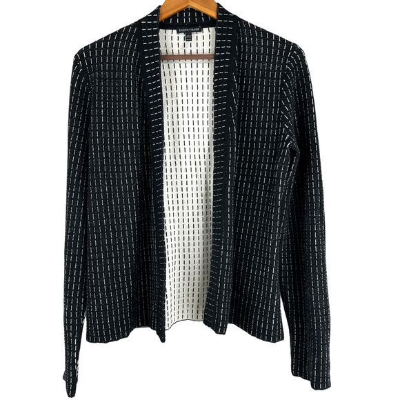 Eileen Fisher Silk Blend Black White Striped Knit Cardigan Size XS EUC Career - Picture 3 of 8
